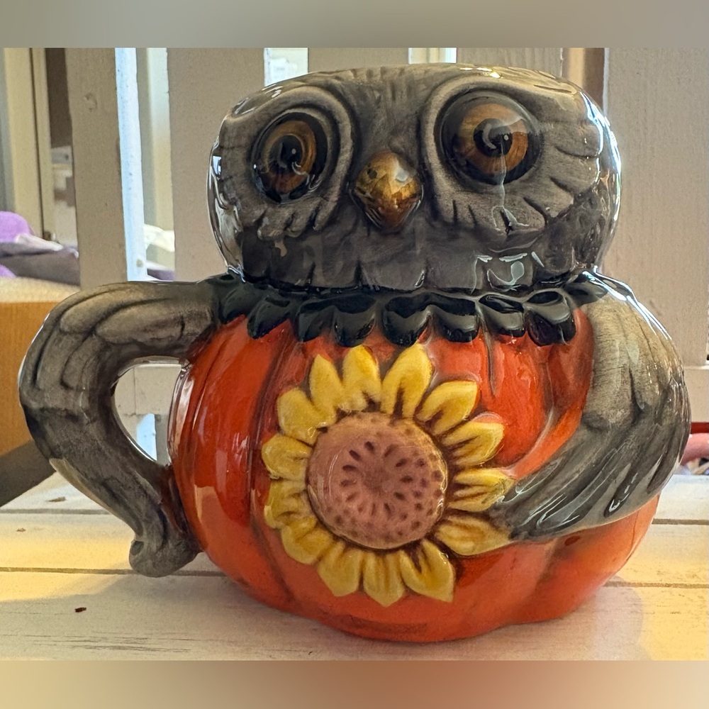 Gray and Orange Owl Ceramic Mug